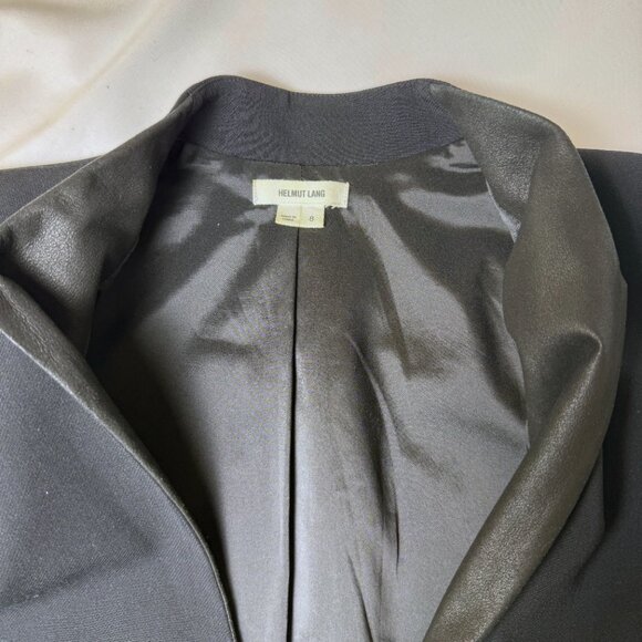 Helmut Lang | Size 6 | Wool Blazer with Leather Detail and Tapered Sleeves - Picture 5 of 12